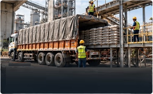 Truck transporting bagged cement from a cement plant