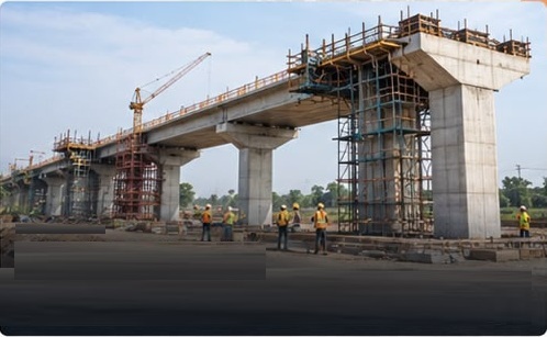 Civil construction project with elevated concrete structure