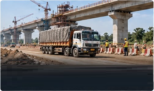 Cement truck delivering material to an infrastructure project