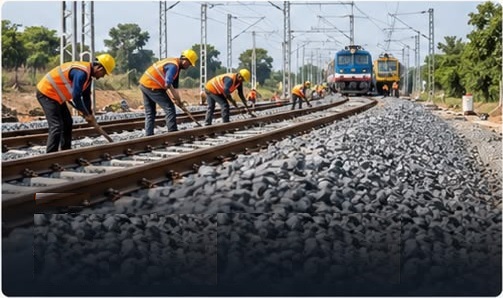 Railway infrastructure construction with ballast and track work
